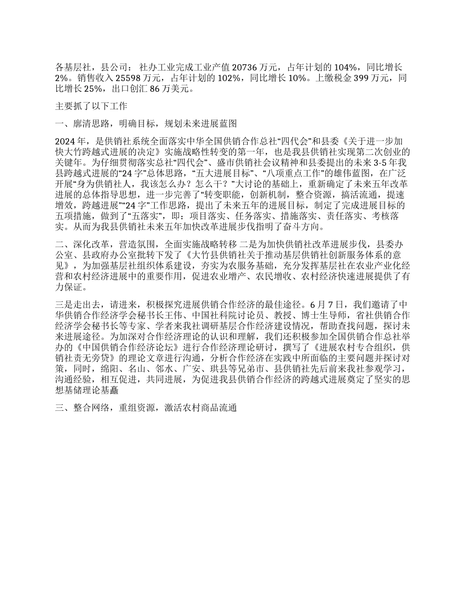 XX县供销合作社2024年度工作总结_第1页