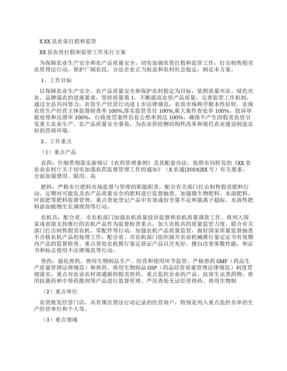 XX县农资打假和监管工作实施方案_第1页