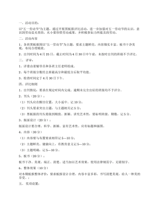 XX小学2024迎五一黑板报评比方案及精选范例5篇