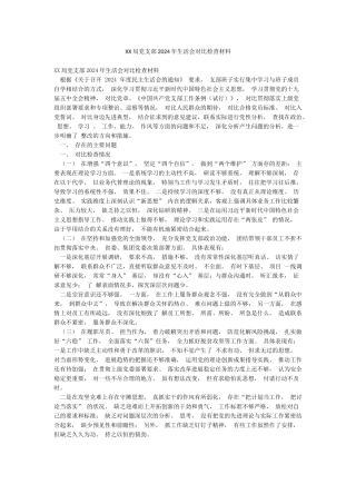 XX局党支部2024年生活会对照检查材料