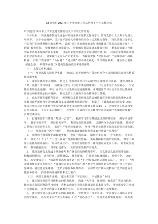 XX局党组2024年上半年党建工作总结及下半年工作计划