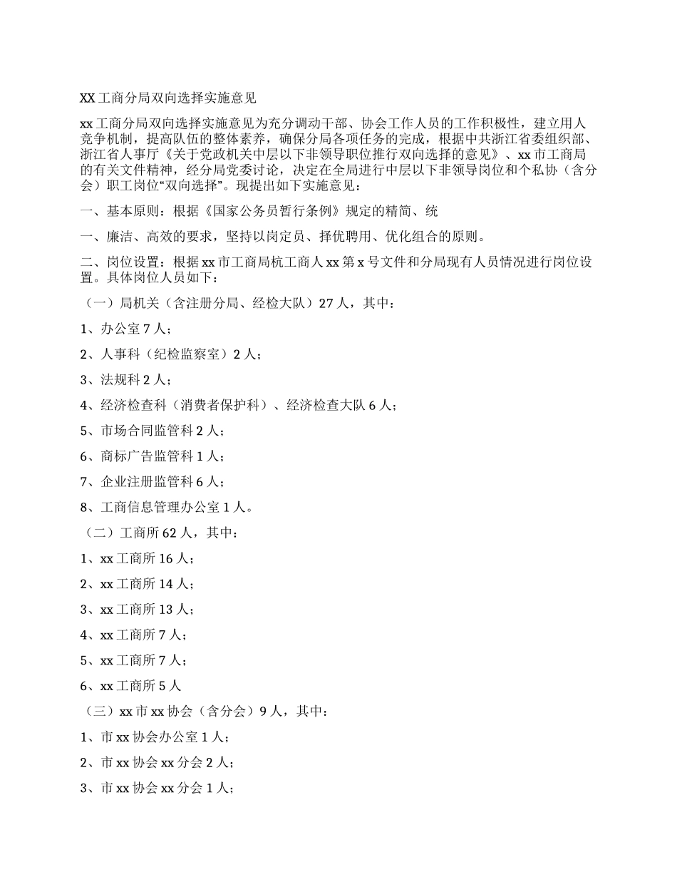 xx工商分局双向选择实施意见_第1页