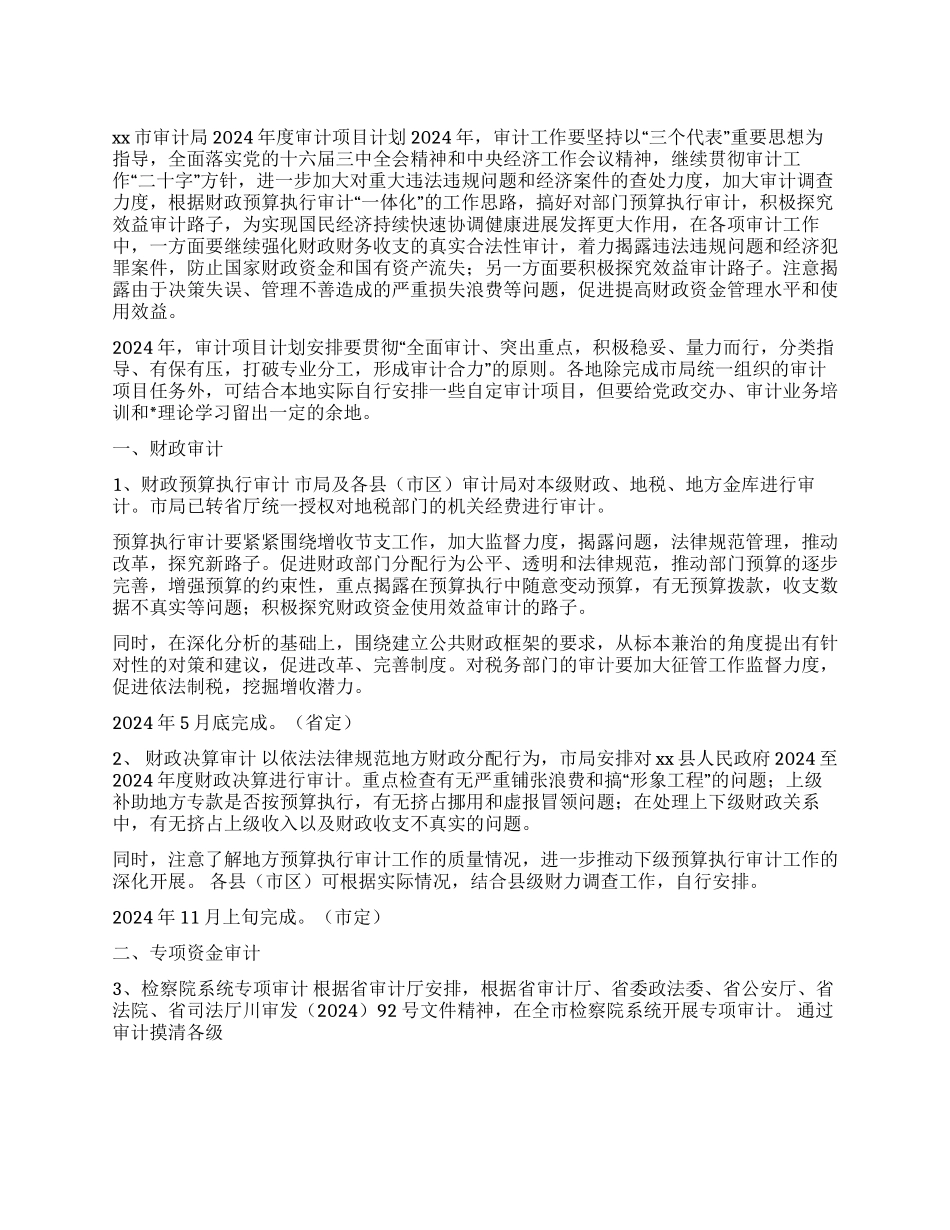 xx市审计局2024年度审计项目计划_第1页