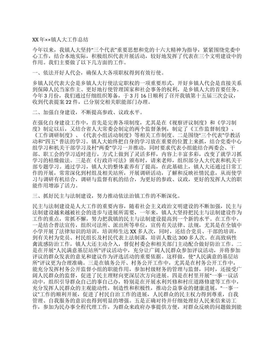 XX年××镇人大工作总结及二XX七年镇人大工作计划_第1页