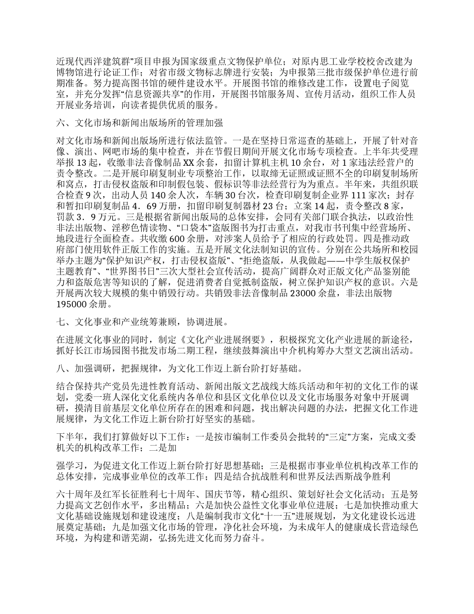 XX年上半年文化工作总结_第2页