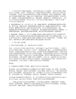 XX年上半年电力安全工作总结