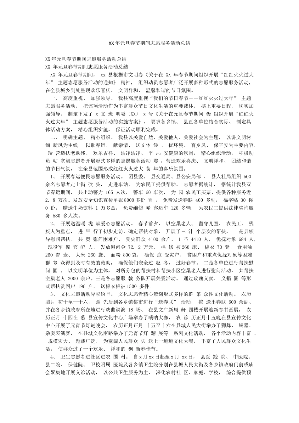 XX年元旦春节期间志愿服务活动总结_第1页