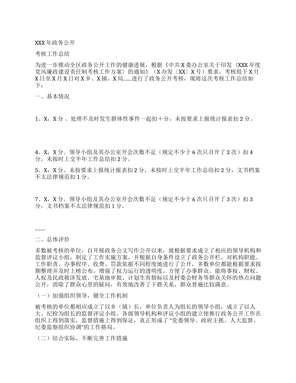 XX年政务公开考核工作总结_第1页