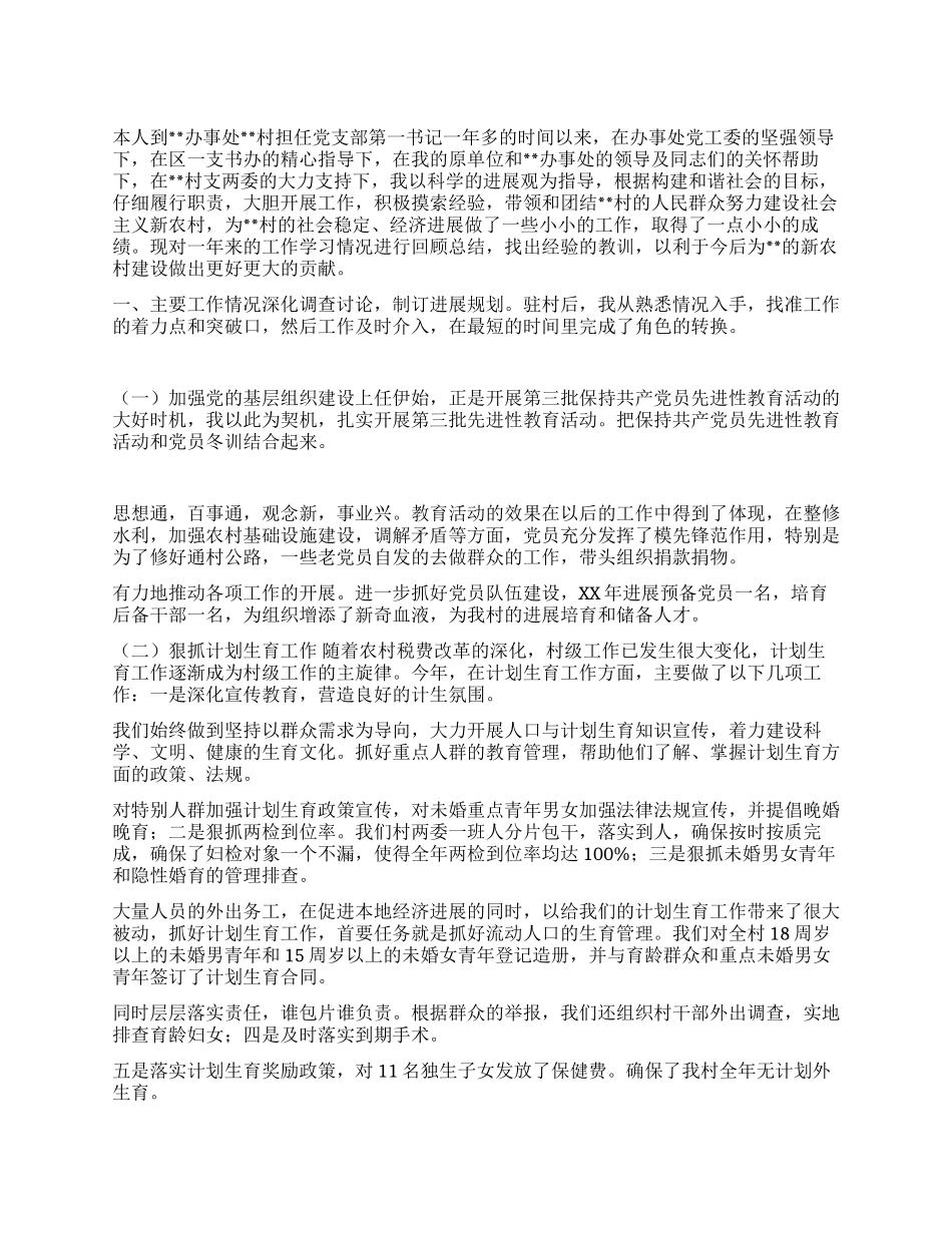 XX年村党支部书记年终工作总结_第1页
