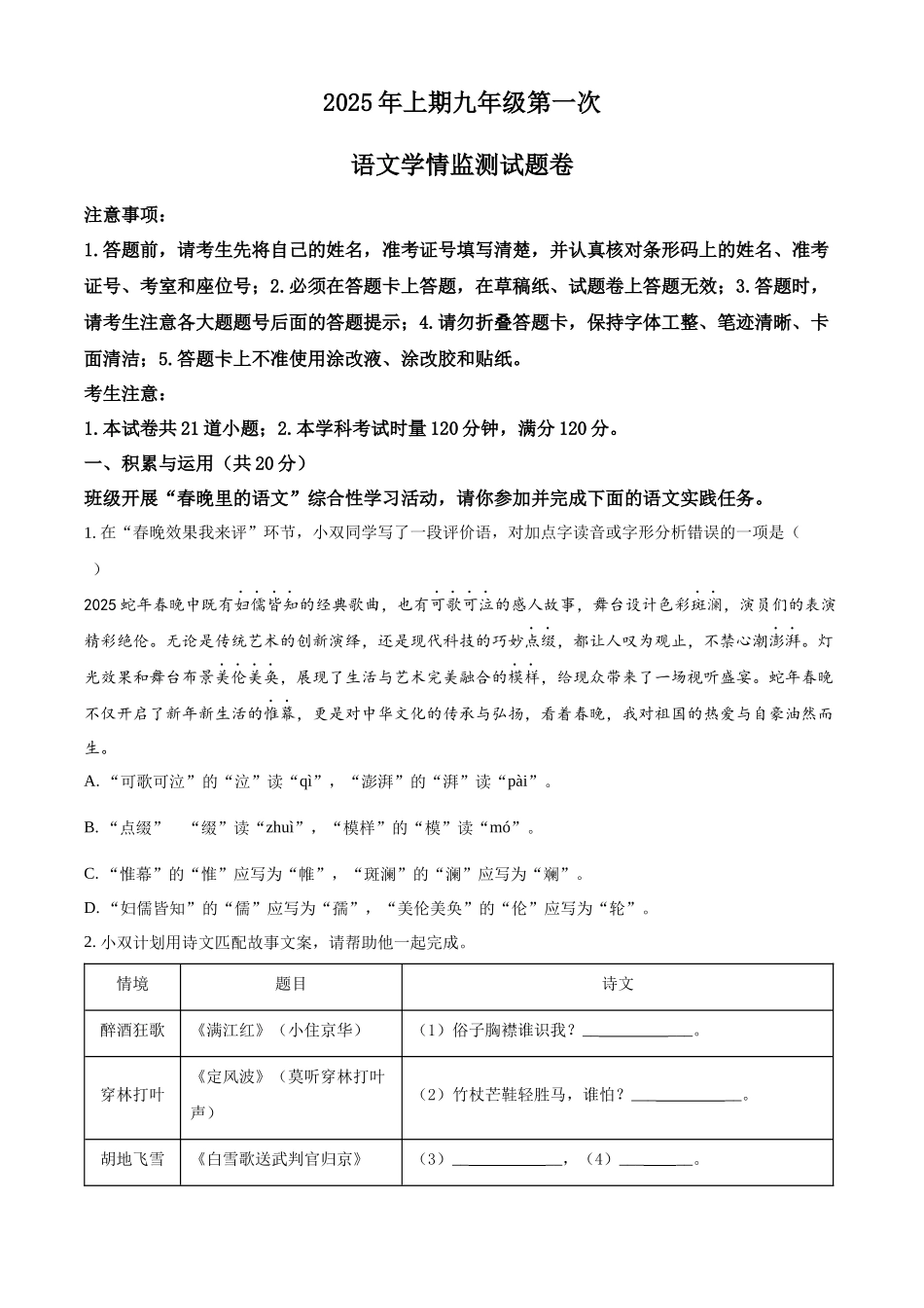 一模语文试题（含答案）.docx2025年湖南省隆回县中考一模语文试题（含答案）_第1页