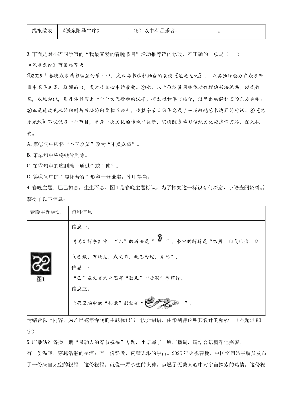 一模语文试题（含答案）.docx2025年湖南省隆回县中考一模语文试题（含答案）_第2页