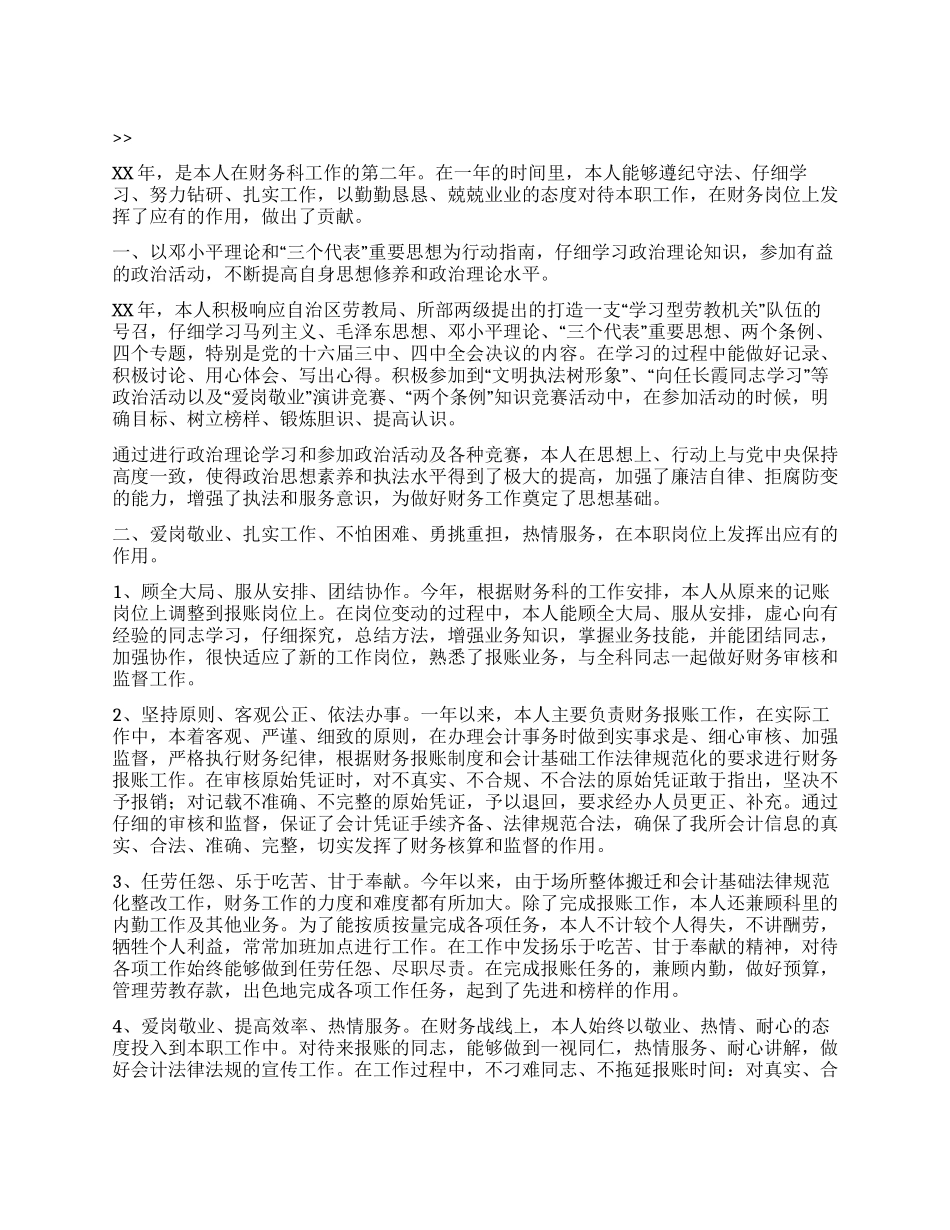 XX年财务工作个人年终工作总结_第1页