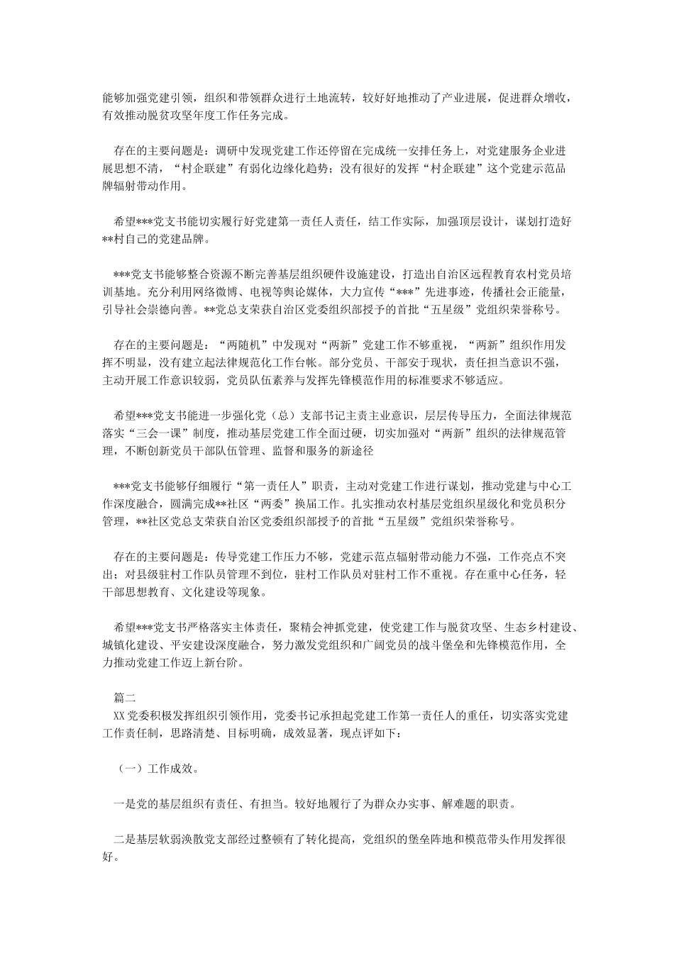 XX抓基层党建专项述职评议对村支书的点评发言_第2页