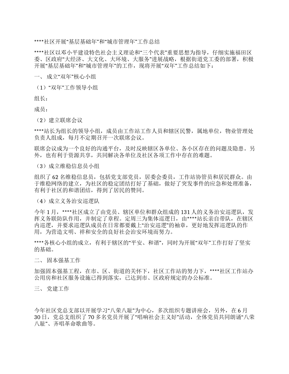XX社区开展城市管理年城市基础年总结_第1页