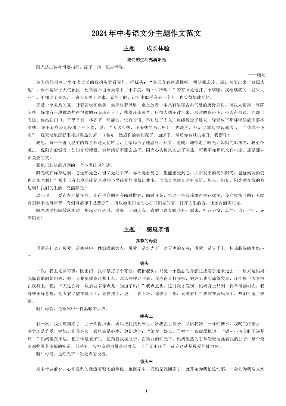 中考语文分主题作文范文_第1页