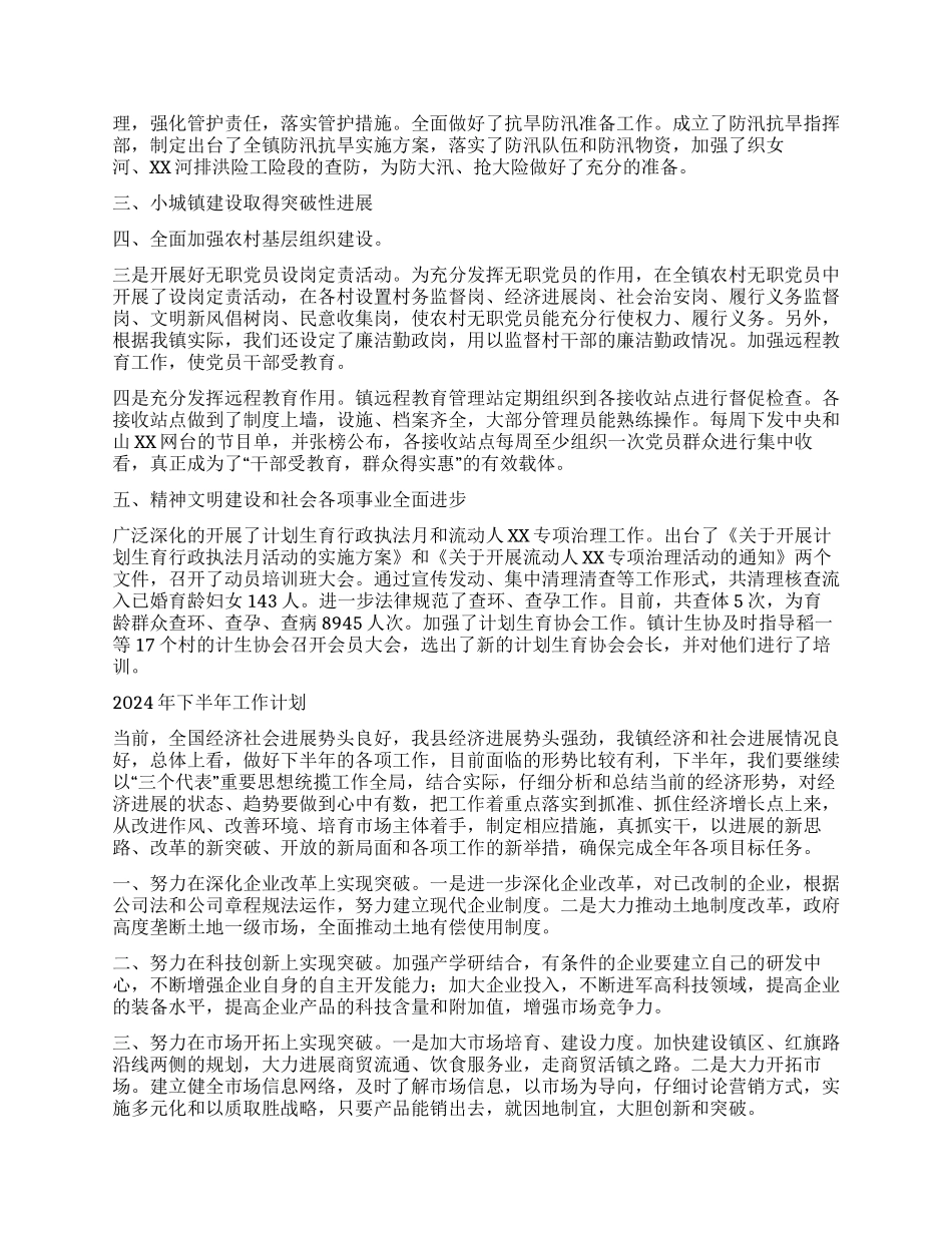 XX镇上半年工作总结下半年工作计划_第2页