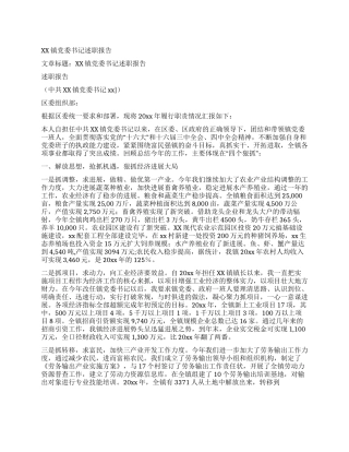 XX镇党委书记述职报告
