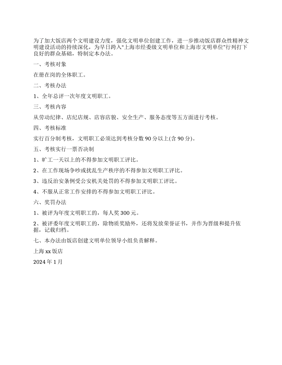 xx饭店文明职工考核办法_第1页