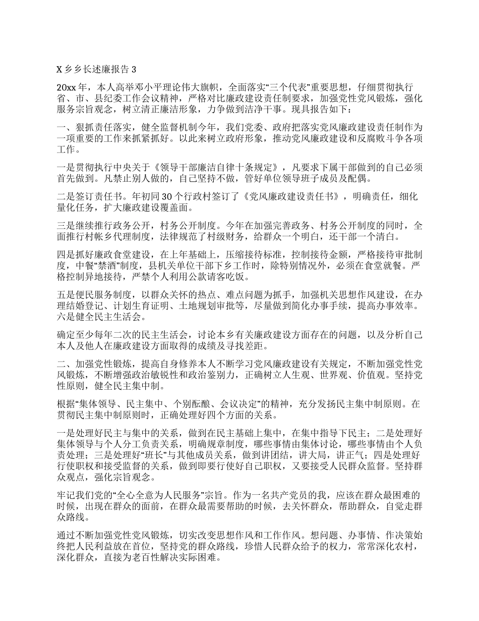 X乡乡长述廉报告3_第1页