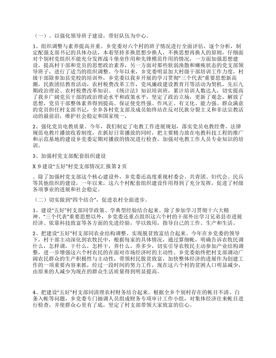 x乡建设“五好村党支部情况汇报_第2页