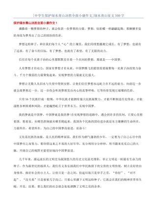 [中学生保护绿水青山决胜全面小康作文]绿水青山征文500字