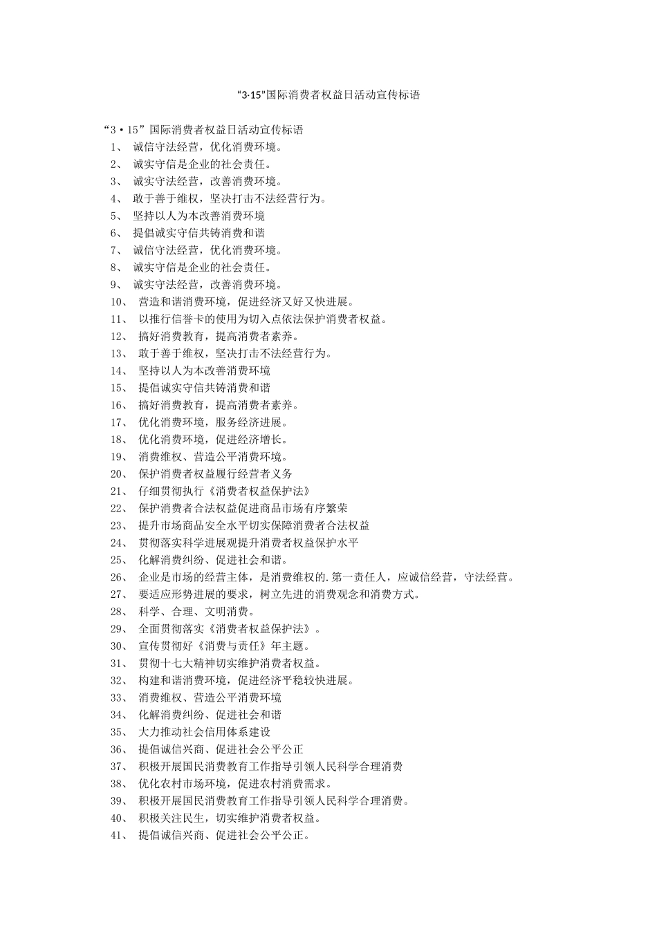 “315”国际消费者权益日活动宣传标语_第1页
