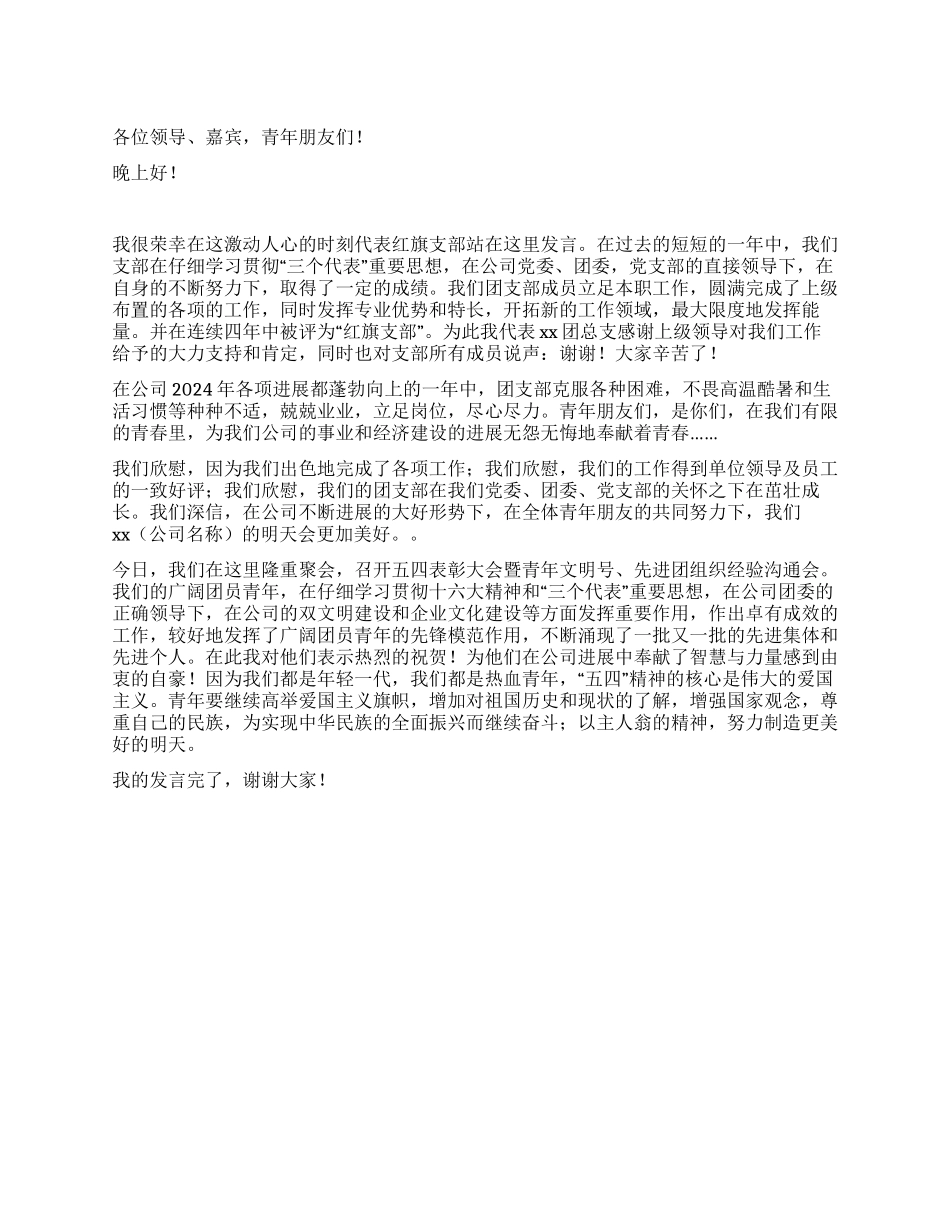 “五四红旗团支部代表发言稿范文_第1页