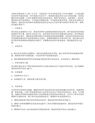 “农村青年培训行动实施方案