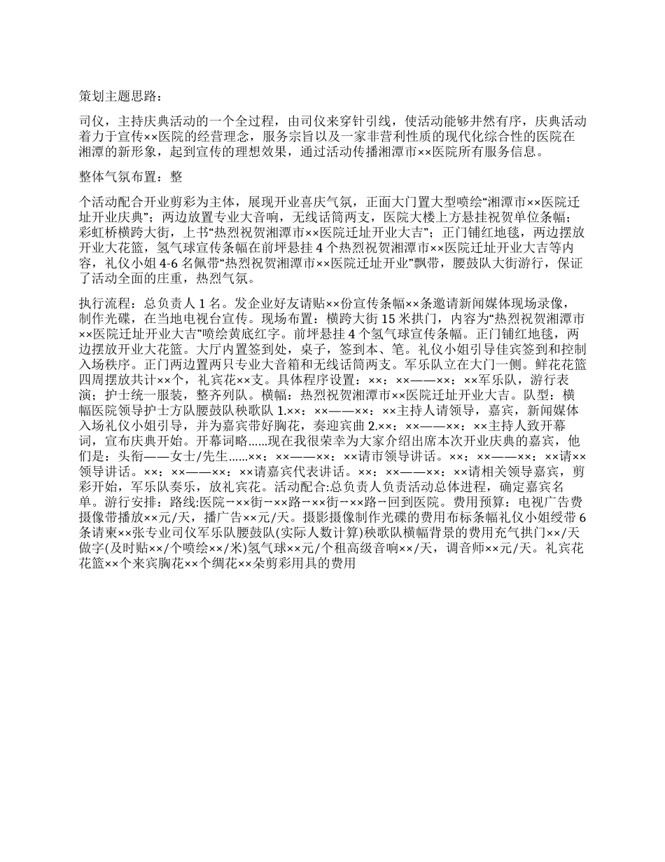 “医院开业庆典计划规划策划书医院工作计划_第1页