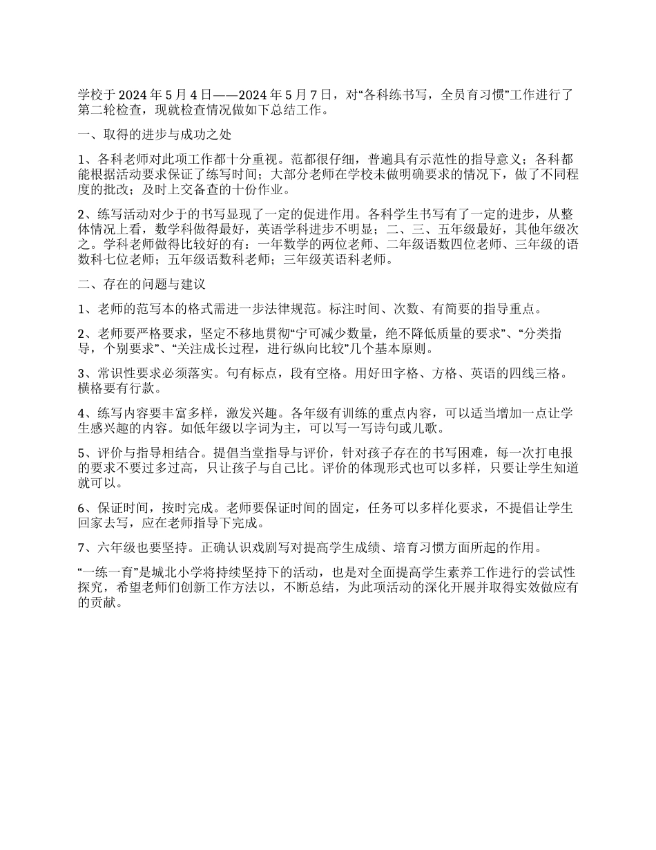 “各科练书写全员育习惯学校检查总结_第1页