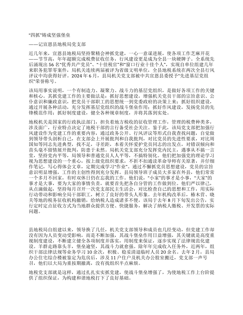 “四抓铸成坚强堡垒——记×县地税局党支部_第1页