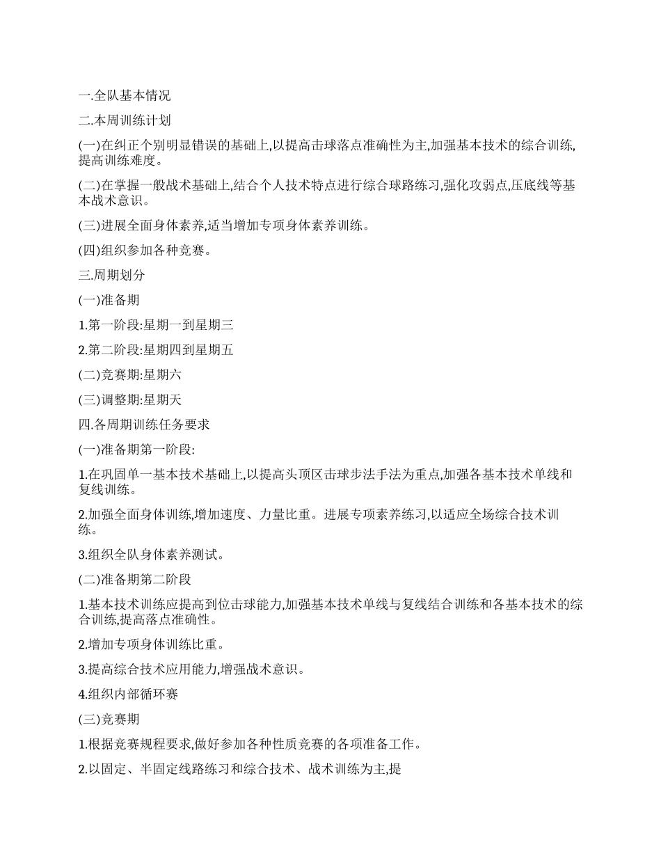 “学校羽毛球队周训练计划学校工作计划_第1页