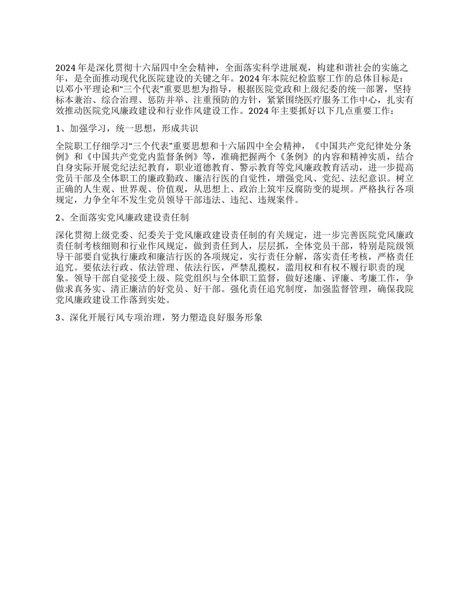 “市医院纪检监察计划医院工作计划_第1页