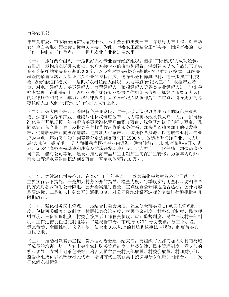 “市委农工部工作安排政府工作计划_第1页
