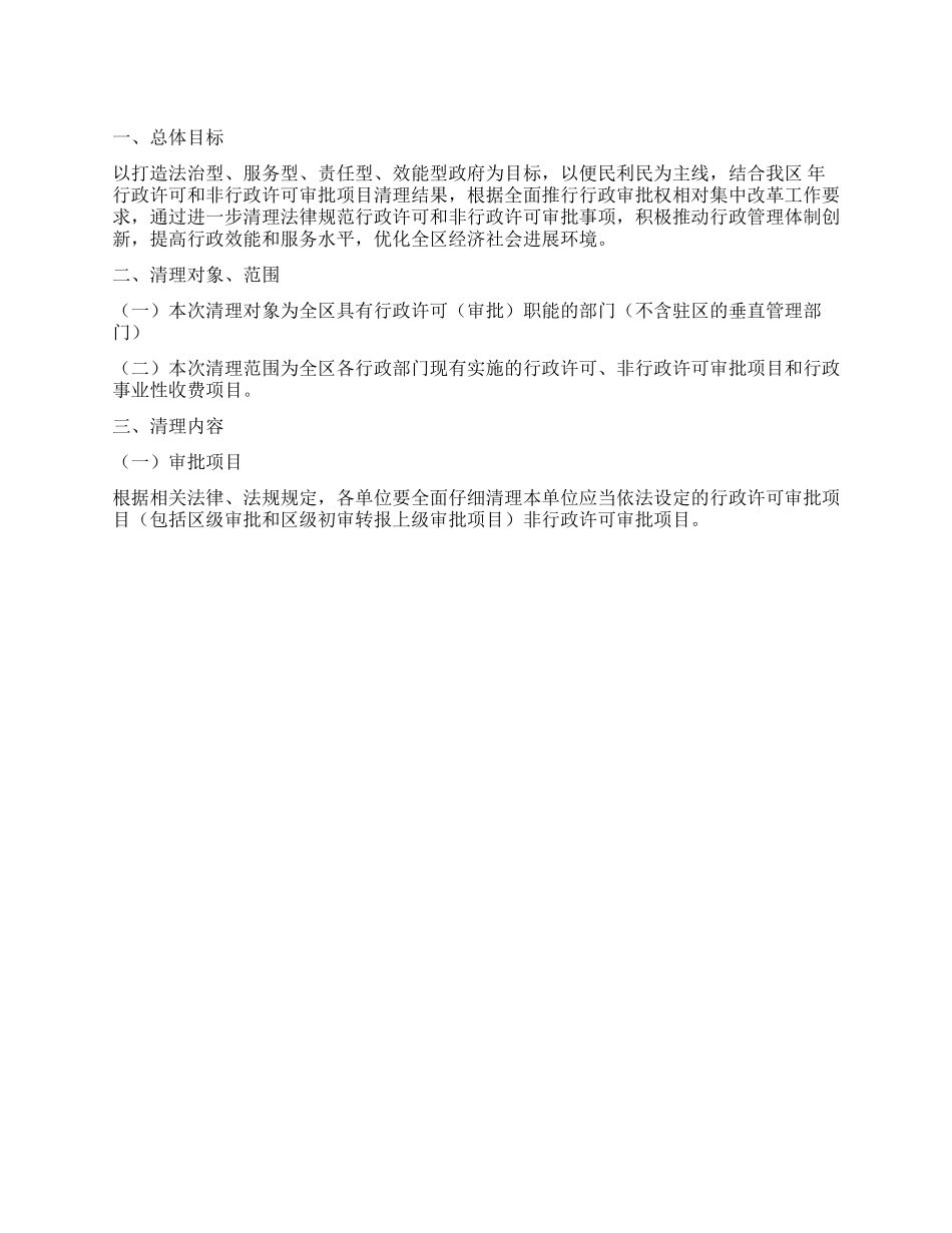 “开展行政审批项目清理工作规划政府工作计划_第1页