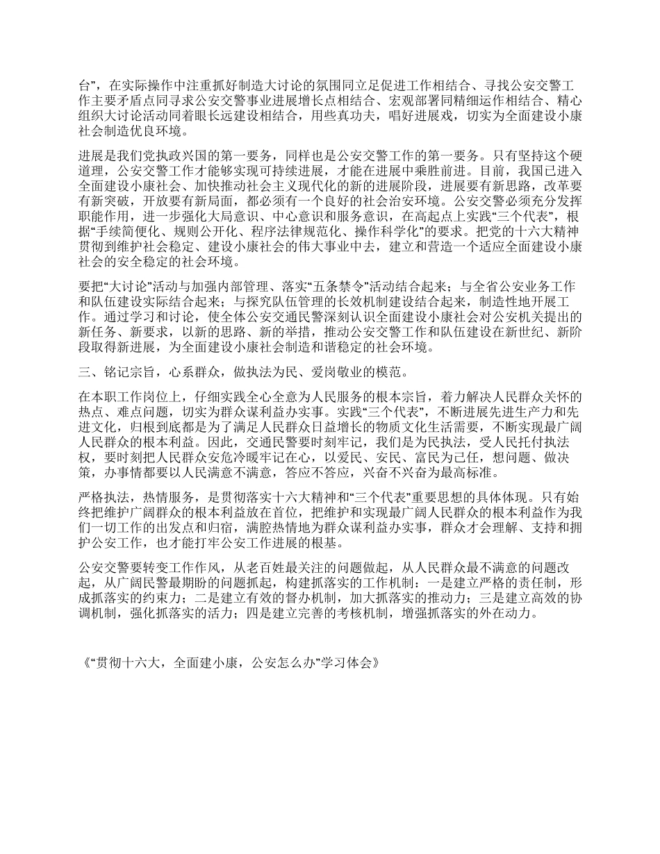 “贯彻十六大全面建小康公安怎么办学习体会_第2页