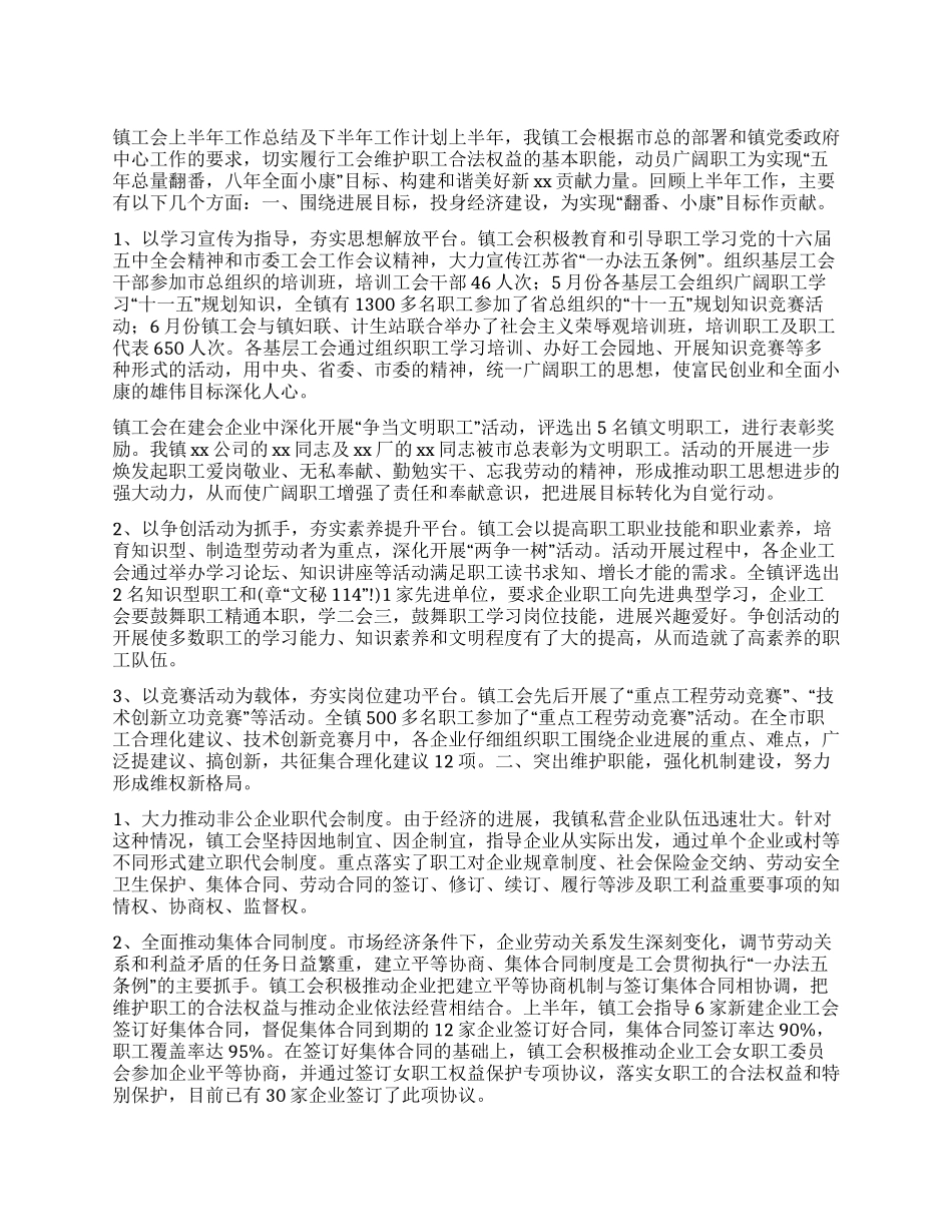 “镇工会上半年总结及下半年计划工会工作计划_第1页
