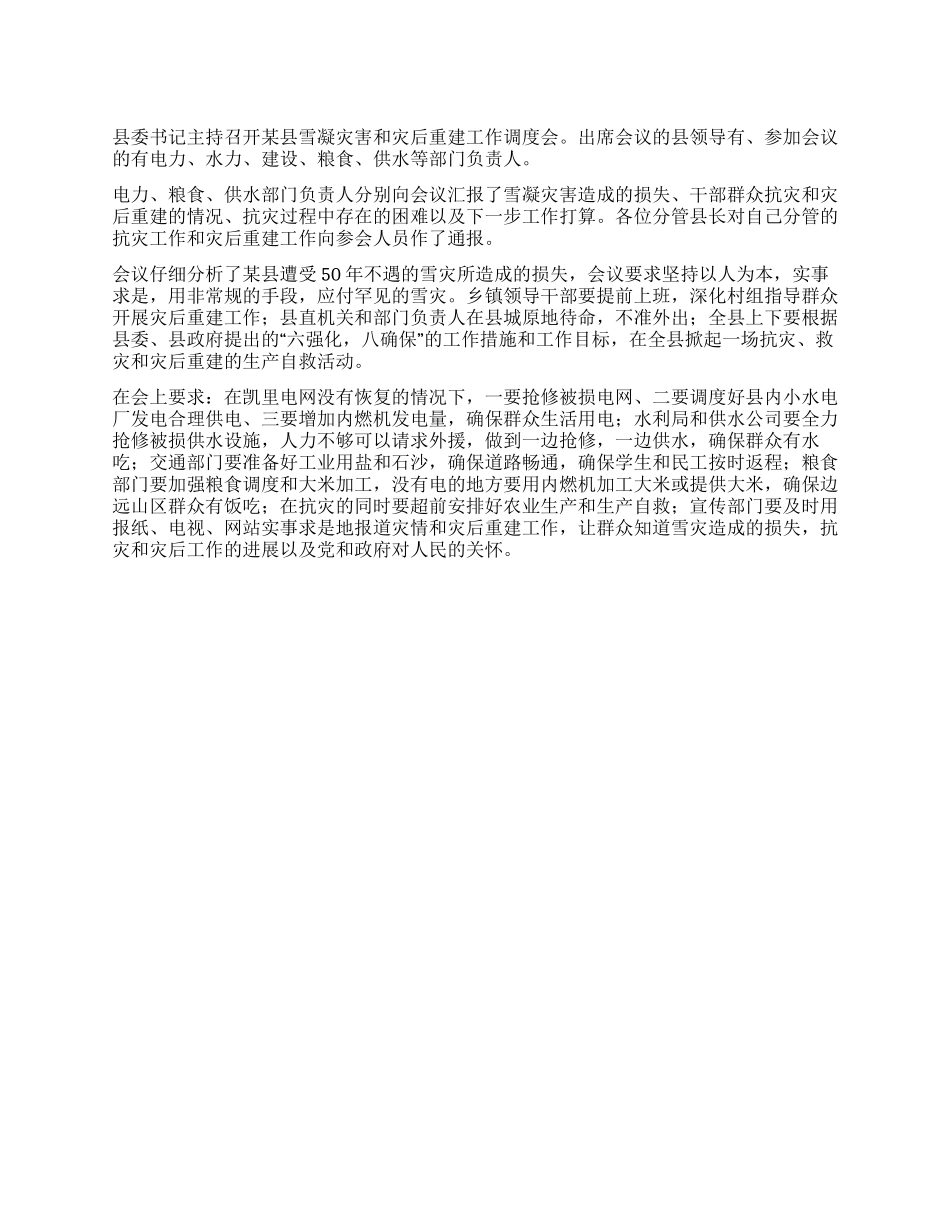 “雪灾重建工作安排政府工作计划_第1页