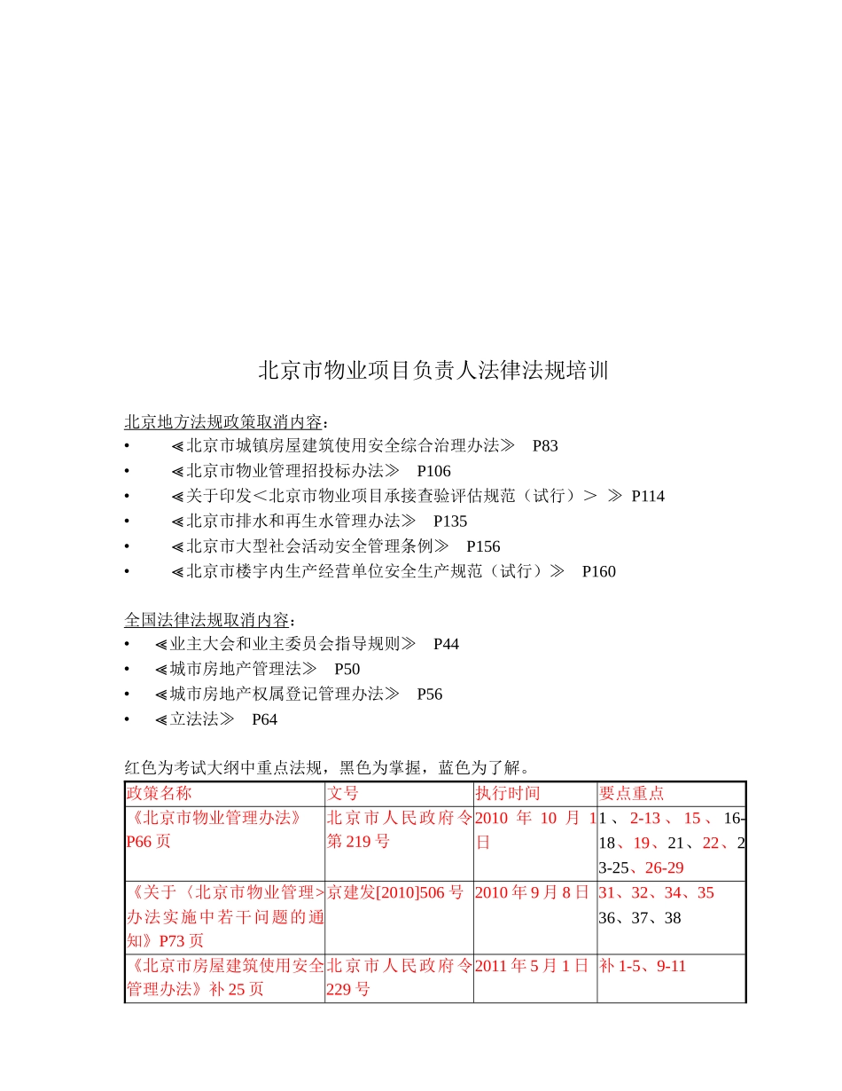 北京市物业项目负责人法律法规培训_第1页