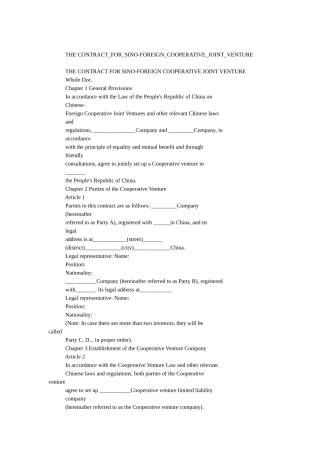 中外合作合资经营(英文合同范本)