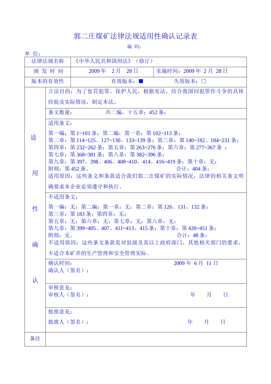 单位法律法规适用确认表(第2稿)_第2页