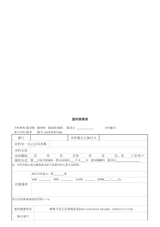 劳动合同签订核准审批表