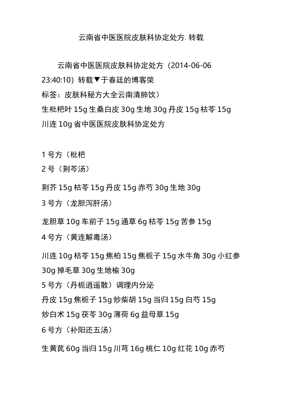 云南省中医医院皮肤科协定处方.转载_第1页