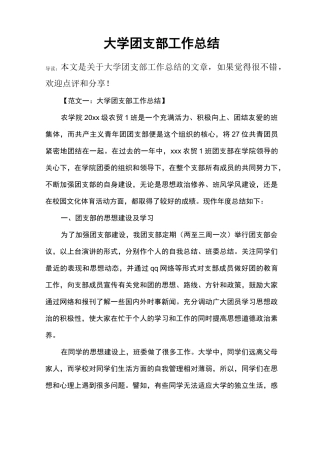 大学团支部工作总结