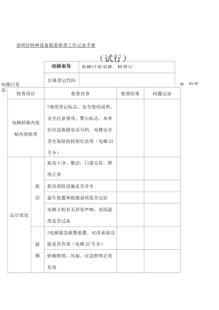 电梯日常巡视检查记录表