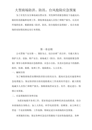 大型商场防台风暴雨,防洪,抢险应急处理方案