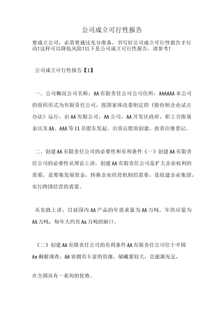 公司成立可行性报告