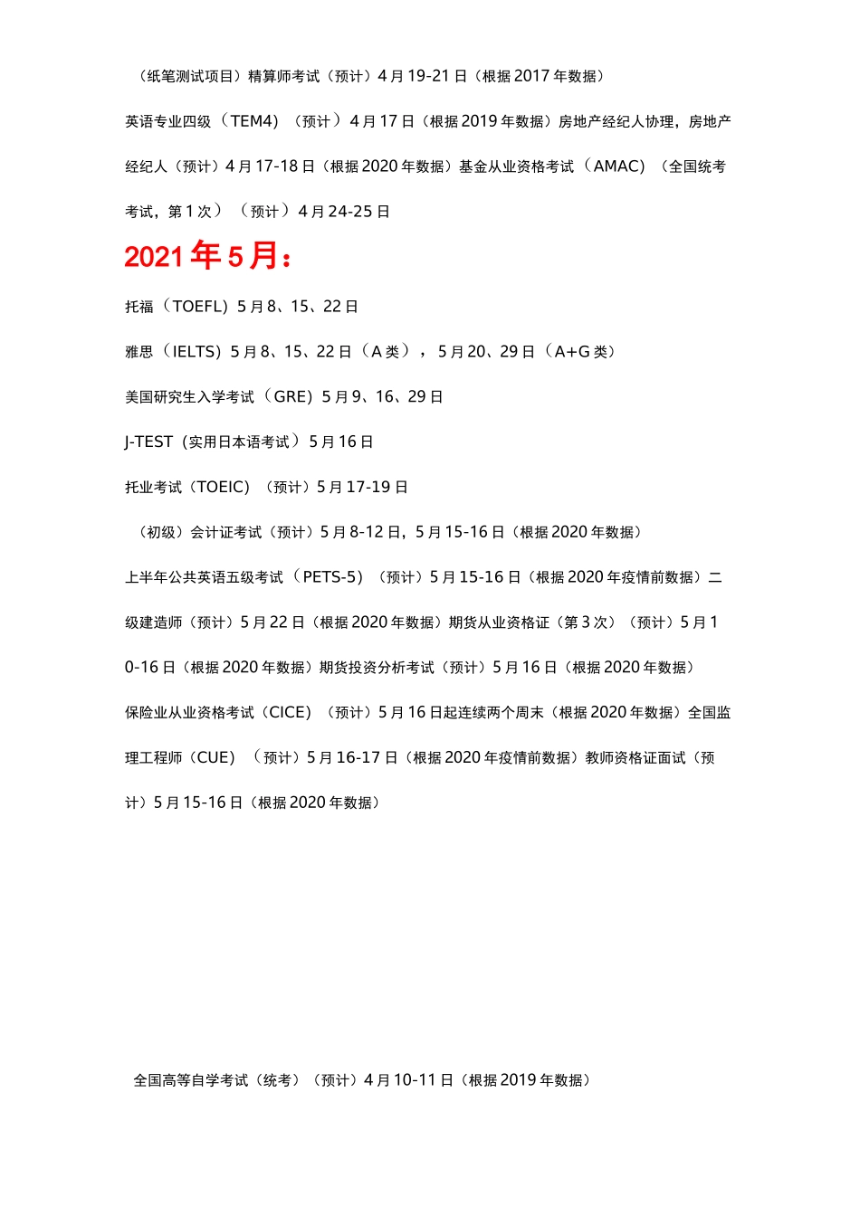 (完整版)2021年考证时间表-各种考试日历安排_第3页