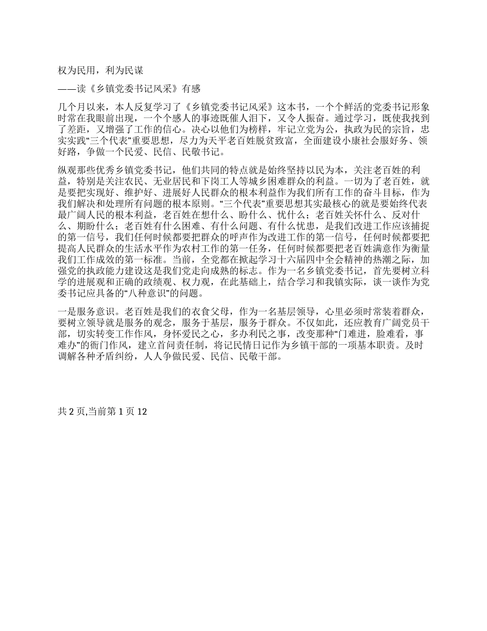 《乡镇党委书记风采》心得体会_第1页