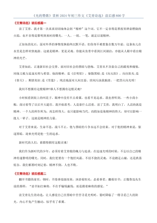 《光的赞歌》赏析2024年初三作文《艾青诗选》读后感800字